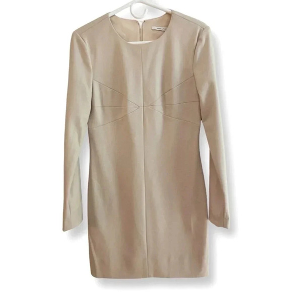 Diane Von Furstenburg Beige Long Sleeve Wool Blend Stretch Mini Dress Size 8 - Picture 2 of 12